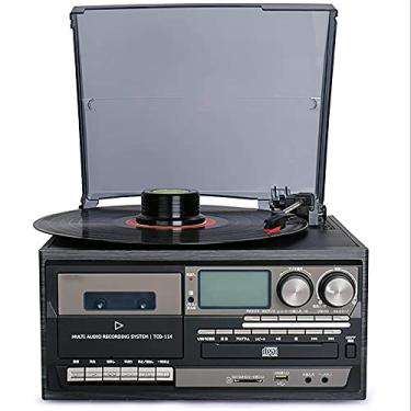 Imagem de Toca-discos de vinil Bluetooth toca-discos vintage gramofone 3 velocidades gravador USB multifuncional CD rádio gravador fonógrafo (preto)