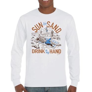 Imagem de Camiseta de manga comprida Sun and Sand Drink in My Hand But its a Dry Heat Funny Skeleton Desert Summer Beach Vacation, Branco, XXG