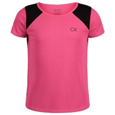Imagem de Calvin Klein Camiseta feminina de manga curta, gola redonda e detalhes do logotipo, Malha brilhante rosa, 16