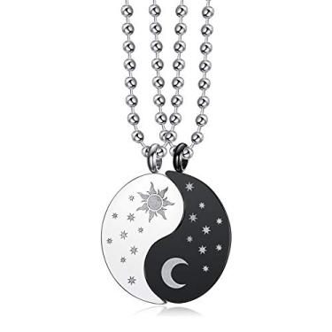 Imagem de ClosJery Colar Yin Yang para 2 melhores amigos casais de aço inoxidável combinando amizade relacionamento lua e sol casais colares para ele e ela conjunto, Metal