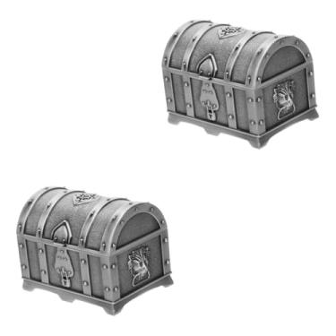 Imagem de 2 peças caixa de joias baú de tesouro com acabamento em metal caixa de joias mini caixa de armazenamento de anel decoração retrô decoração de casa leve para casa vintage clássico bebê caixa de bugigan