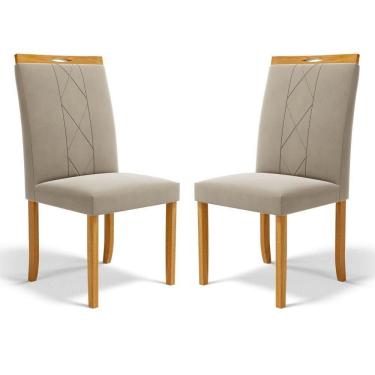 Imagem de Kit Com 2 Cadeiras Ana Madeira Maciça Estofadas Para Mesa De Jantar Veludo Bege 102