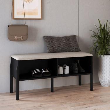 Imagem de Sapateira Banco Estofada 93cm Pé Madeira Oslo Nero/Preto