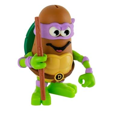 Imagem de Tartarugas Ninja Mutantes Adolescentes Poptaters. Inclui 1 personagem Leonardo (azul) ou Donatello (roxo), 12 partes faciais e do corpo, incluindo uma peça original de cabeça de batata surpresa!