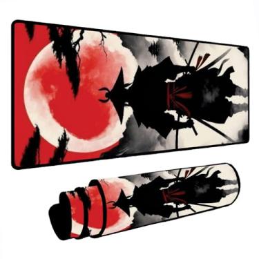 Imagem de Novo Mouse Pad Gamer Deskpad Speed Extra Grande Borda Costurada Profissional Varios Tamanhos - Samurai Lua (70X35)