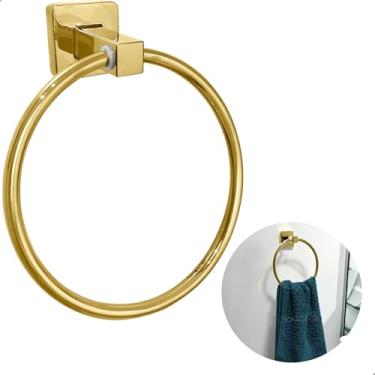 Imagem de Dona D Cor, Porta Toalha Dourado redondo argola Suporte De Parede Banheiro Gold Luxo Toalheiro Lavabo Porta Toalha De Rosto Mãos Metal Inox