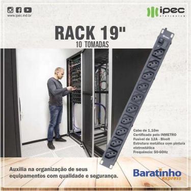 Imagem de Filtro De Linha Rack19 Extensão Régua 10 Tomadas Bivolt Ipec