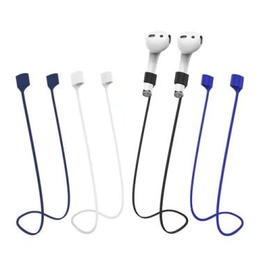 Imagem de Alças magnéticas antiperda para AirPods, cordão esportivo de silicone macio, cordão para pescoço - (pacote com 3) fones de ouvido sem fio corda antiperda (preto branco e azul)