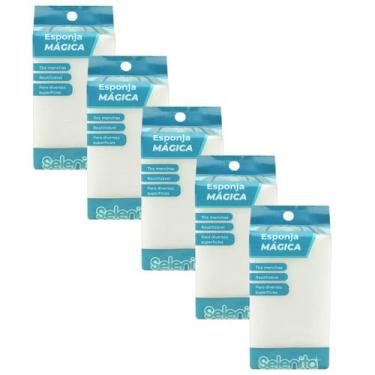 Imagem de Kit com 5 Buchas Esponjas Mágica Branca Multiuso Limpeza - Selenita