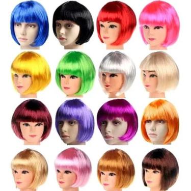 Imagem de Peruca Curta Colorida Franja Temática Para Festas Cosplay Cabelo Sinté