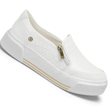 Imagem de Tenis Plataforma Feminino Casual Kolosh em Couro Calce Facil Cor:Branco;Tamanho:39