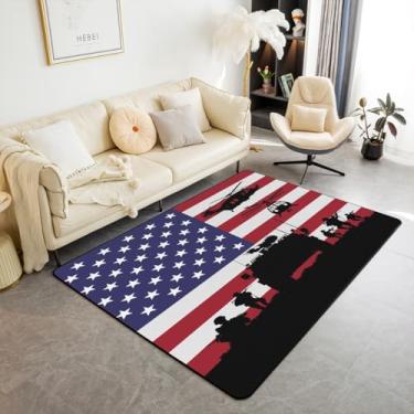 Imagem de Tapete de área com bandeira americana 1,52 m x 18,2 cm soldado rifle helicóptero tapete tanque para sala de estar quarto decoração armas militares tapete antiderrapante área corredor tapete