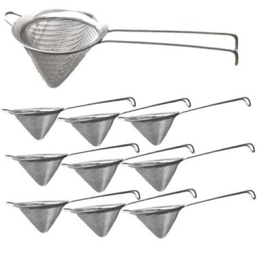Imagem de Kit 10 Peneira Cônica Inox Coador Profissional Dupla Coagem - NLS, Pen