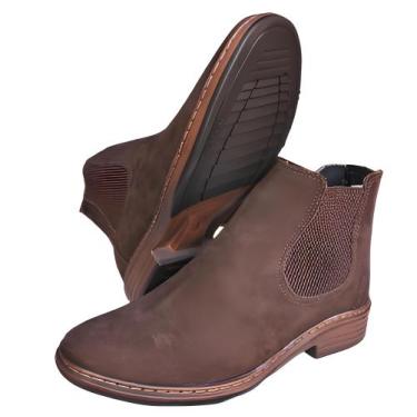 Imagem de Botina Masculina Em Couro Bota Cano Baixo Curto Botinha Country Social