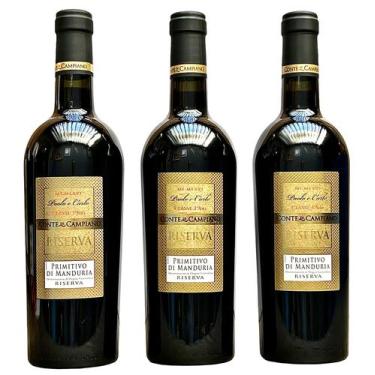 Imagem de Vinho Conte di Campiano Riserva Primitivo di Manduria  Kit com 3 Garra