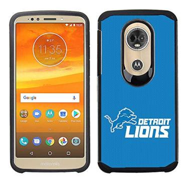 Imagem de Prime Brands Group Capa de celular para Motorola Moto E5 Plus/E5 Supra - Licenciado pela NFL Detroit Lions - Capa traseira texturizada azul em TPU preto