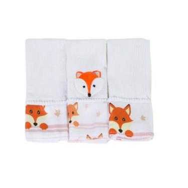 Imagem de Fralda de Boca Bordada Estampada Para Bebês Menina Menino 03 Peças - M