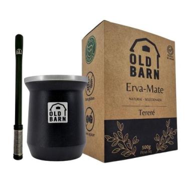 Imagem de Kit Tereré Old Barn Preto Cuia De Alumínio Parede Dupla 300ml Bomba De