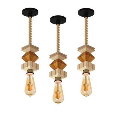 Imagem de Pendente Vertical Madeira Corda JASPE C/ Lampada 4W Ambar - MADEILED, 