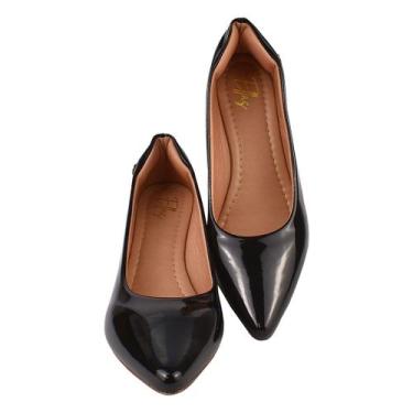 Imagem de Sapato Feminino Scarpin Salto Baixo Social Verniz Preto - Lizeshoes, P