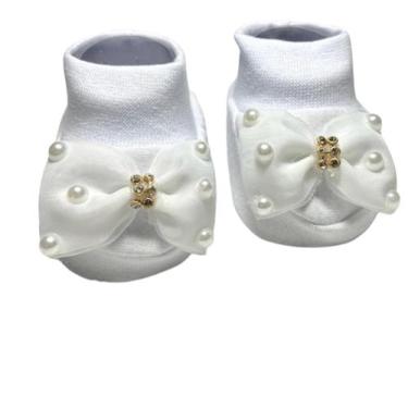 Imagem de Sapatinho Pantufa Laço Pedraria - Pandora Baby Enxovais, Branco