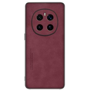 Imagem de POYUFRG Capa fina antiqueda para Honor Magic 7 Pro/7, capa de couro de pele de casca de ovelha fosca com tudo incluso capa de telefone com proteção de lente vermelha, 7pro