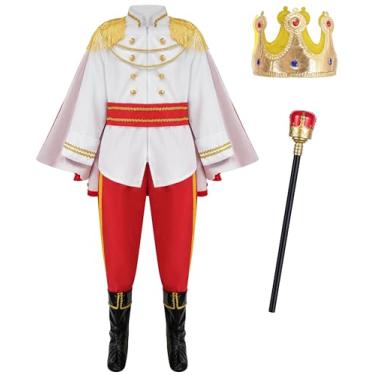 Imagem de GZ-LAOPAITOU Fantasia de Príncipe Encantado para Meninos – Roupa Real para Aniversário, Halloween Cosplay, Vermelho, 5-6 Anos