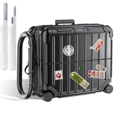 Imagem de KOREDA Capa compatível com Samsung Galaxy Buds 3 e Galaxy Buds 3 Pro, capa rígida protetora com design de mala engraçada fofa com chaveiro para mulheres e homens (preto)