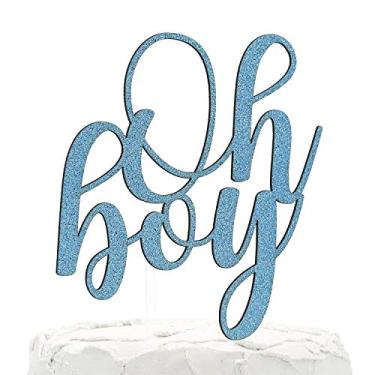 Imagem de NANASUKO Topo de bolo para chá de bebê - Oh boy - Glitter azul bebê dupla face - Qualidade premium feito nos EUA