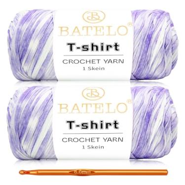 Imagem de BATELO Pacote com 2 kits de crochê para iniciantes, tecido de poliéster de fio grosso de alta elasticidade (branco e roxo, 400 g/144 jardas)