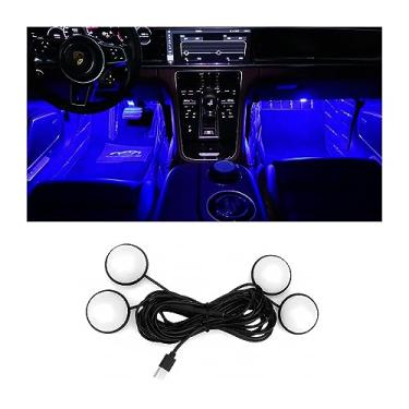 Imagem de BESULEN Luzes LED para interior de carro, kit de luz neon ambiente automotivo com porta USB, acessórios de carro, presentes para homens e mulheres, luzes de decoração 4 em 1 para carro, jardim, casa, festa (azul)