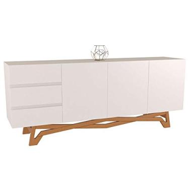 Imagem de Buffet Balcão Sala de Jantar 200cm Tampo de Vidro Aaron Off White/Champagne - Gran Belo