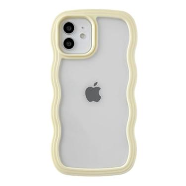 Imagem de Caseative Capa para iPhone 12, linda capa de telefone macia à prova de choque com moldura ondulada encaracolada (amarela)