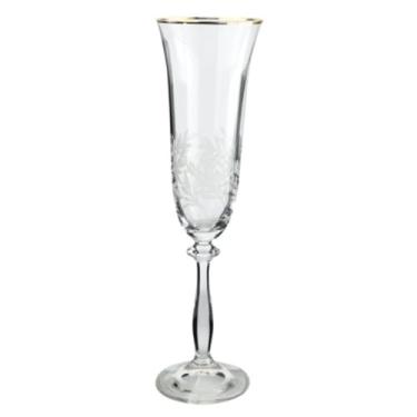 Imagem de Jogo de Taças Cristal Champanhe Decorada Borda Ouro Angela 190ml 6unidades