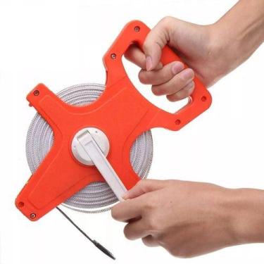 Imagem de Trena Aberta Fita Fibra De Vidro 50 Metros 100ft Manivela - Luatek