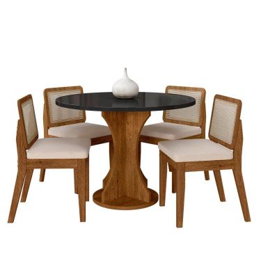 Imagem de Mesa Redonda C/vidro 4 Cadeiras Sextavada Cali Fre/pto/bouclé Off - Ma