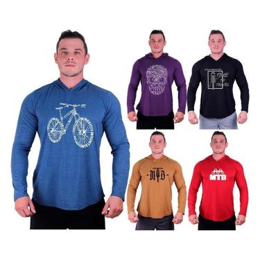 Imagem de Kit 5 Camisetas Manga Longa com Touca Longline Estampada Treino Academia Lazer Casual-Masculino