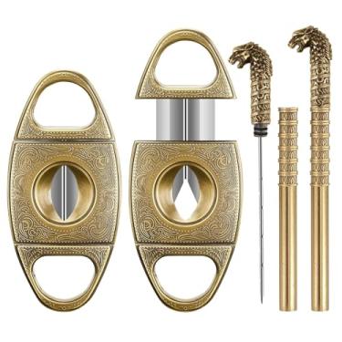 Imagem de Scotte Conjunto de Ferramentas para Charuto com Cortador em V e Realçador de Desenho, Cortadores Perfeitos para Charutos, Bronze, Aço Inoxidável, Retrô, Ambidestro