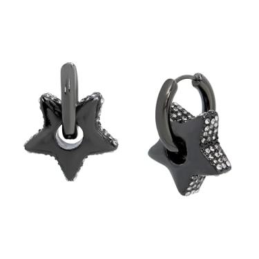 Imagem de Steve Madden Brincos femininos de argola pequenos com pingente de estrela inchada, One Size, Metal Vidro, Sem pedra preciosa