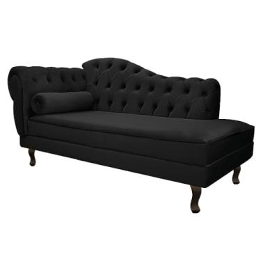 Imagem de Divã Recamier Sofá Juliana 140cm Lado Direito Suede Preto Sala de Estar Recepção Quarto Escritório Capitonê Luis XV - AM Decor