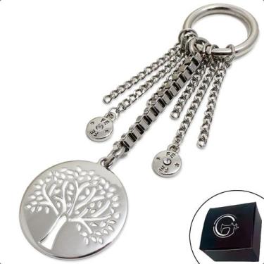 Imagem de Chaveiro Feminino Árvore da Vida Prateado com Argola Italiana Premium 