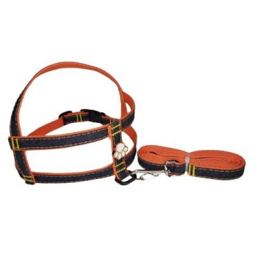 Imagem de Conj. peitoral/ guia nylon jeans - Couraça Pet, Laranja, P