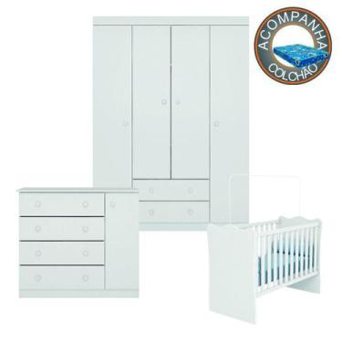Imagem de Conjunto Quarto de Bebê Guarda Roupa, Cômoda Helena e Berço 1 com Colc