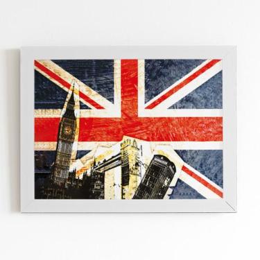 Imagem de Bandeira Grã-Bretanha Londres Quadro Moldura Branca 60x40cm - PlimShop