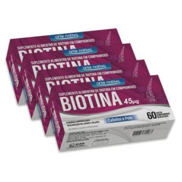 Imagem de Kit 4 Biotina 45µg Cabelos E Unhas 60 Comprimidos - Arte Nativa