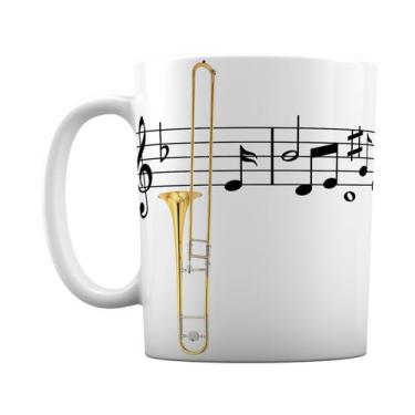 Imagem de Caneca Branca Música Notas Musicais Instrumento Trombone - GMH