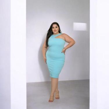 Imagem de Vestido Mídi Plus Size Regata Um Ombro - luh may, Azul, GG