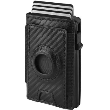 Imagem de VIIVY VIYIV Carteira masculina AirTag, minimalista, fina, Air Tag, com bloqueio de RFID, clipe para dinheiro, Fibra de carbono preta, small, Minimalista
