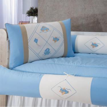 Imagem de Kit enxoval para berço 508 azul carrinho barco pipa menino barato com 