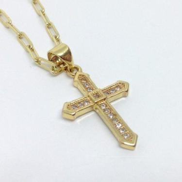 Imagem de Pingente Cruz Pequena Zircônia Brilhante Folheado Ouro Lindo - Michest